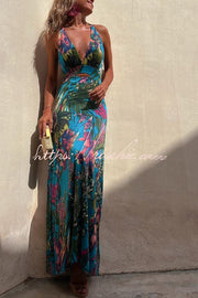 Tropical Print Cutout Back Maxi Dress – Vacation Stretch