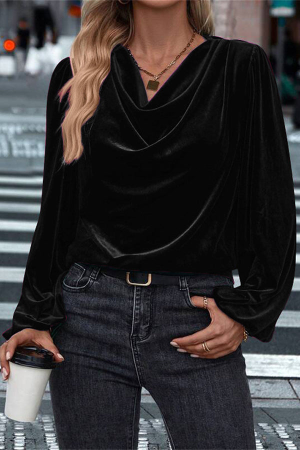 Velvet Long Sleeve V-Neck Loose Top | Vacation Blouse