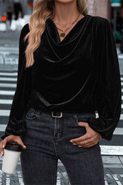 Velvet Long Sleeve V-Neck Loose Top | Vacation Blouse