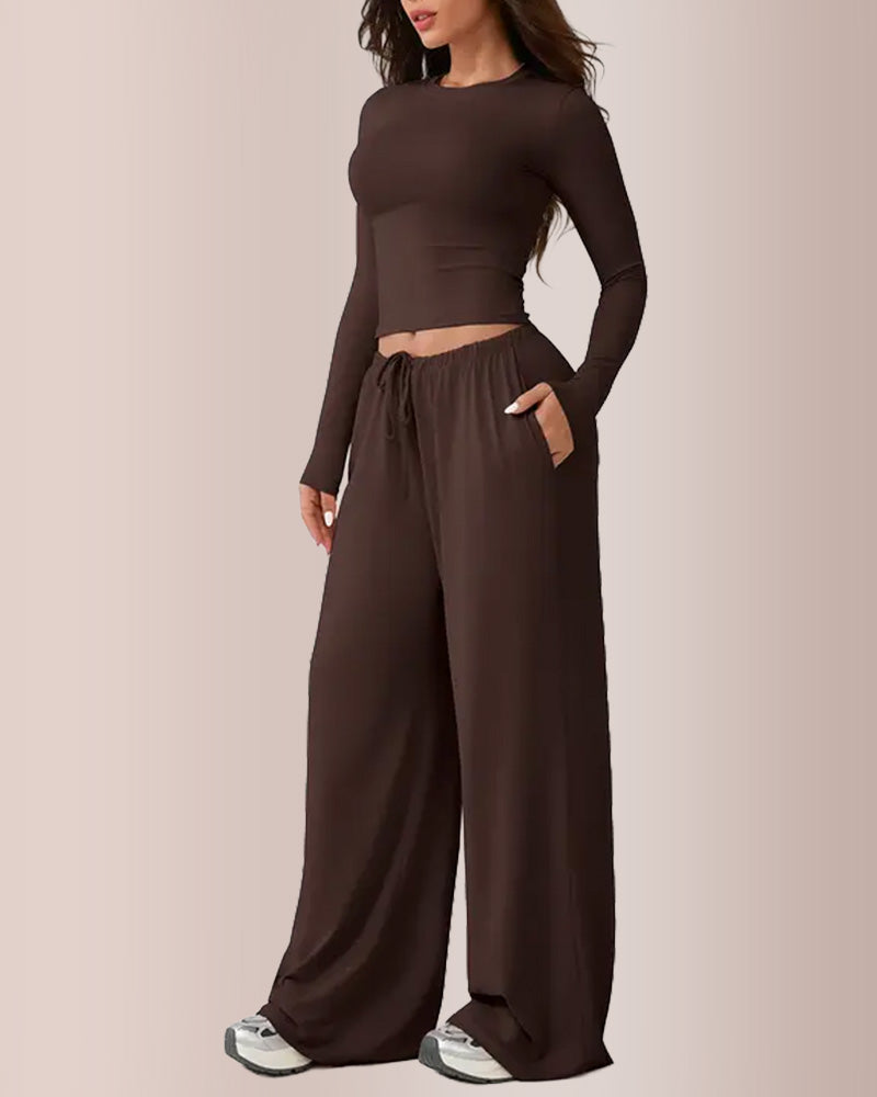 Women's 2-Piece Lounge Pajama Set with Wide-Leg Pants