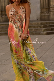 Bohemian Halter Neck Sleeveless Backless Loose Maxi Dress