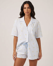 Duniii Heart Print Striped Short Sleeve Pajama Set
