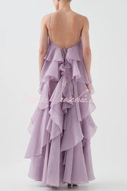 Rose Detail Tiered Ruffle Halter Maxi Dress