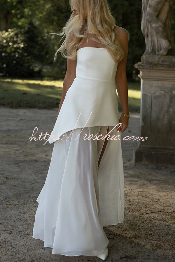 Off Shoulder Chiffon Maxi Dress with Structured Top & Slit