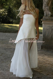 Off Shoulder Chiffon Maxi Dress with Structured Top & Slit
