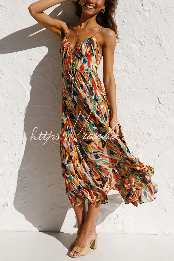 Colorful Printed Midi Dress – Sleeveless Vacation Style
