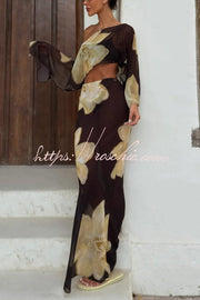 Floral Off-Shoulder Long Sleeve Top & Maxi Skirt Set