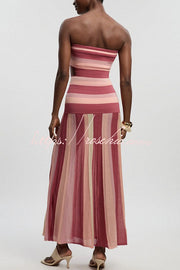 Color-Block Striped Off Shoulder Knit Maxi Dress
