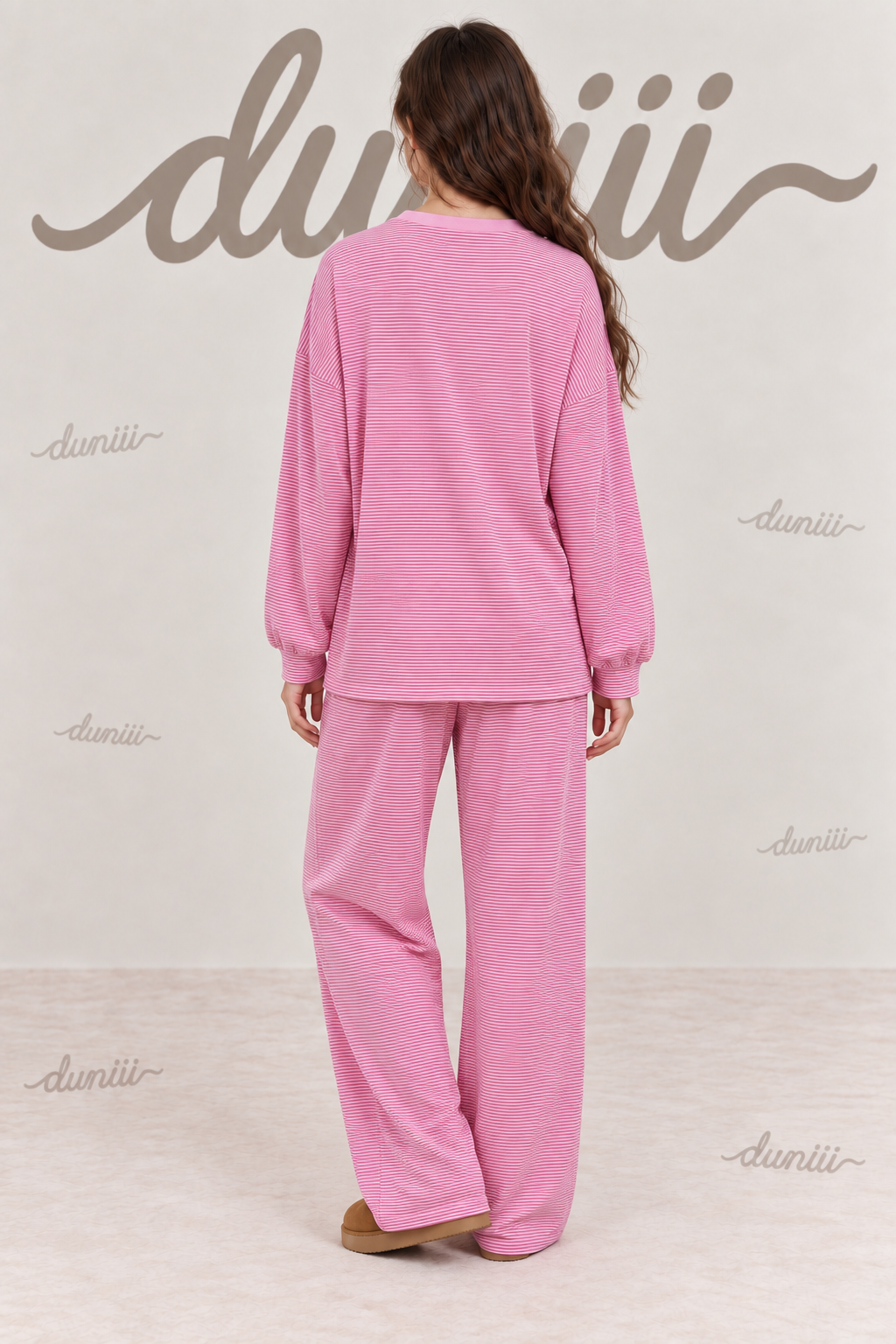 Duniii Striped Cotton Long Sleeve Lounge Set