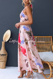 Floral Print Halter Neck Backless Maxi Dress