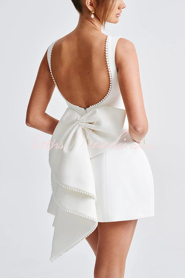 Pearl Bow Mini Dress – Sleeveless Slim-Fit Party Dress