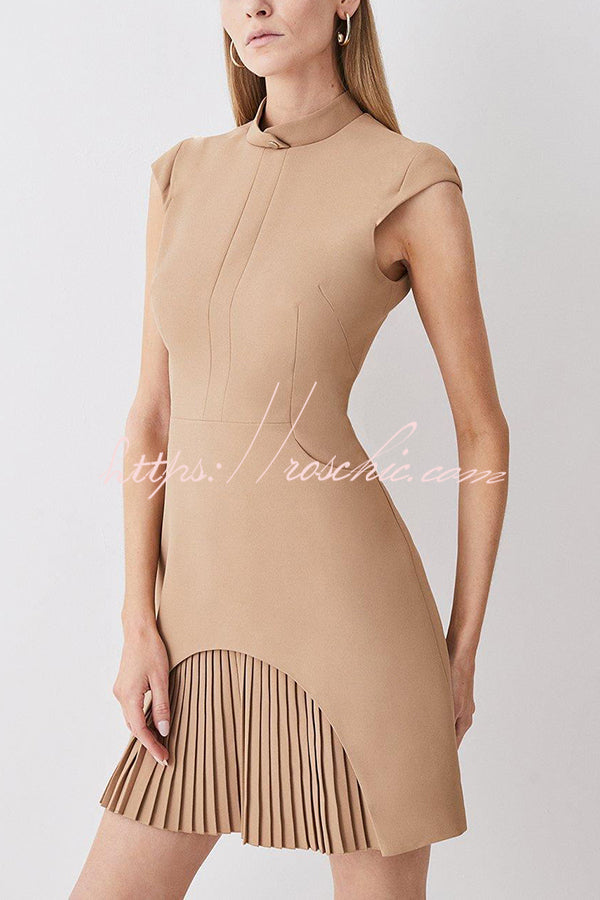 Military-Inspired Cap Sleeve High Neck Mini Dress