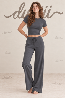 Duniii Short Sleeve Top & Drawstring Wide-Leg Pants Lounge Set