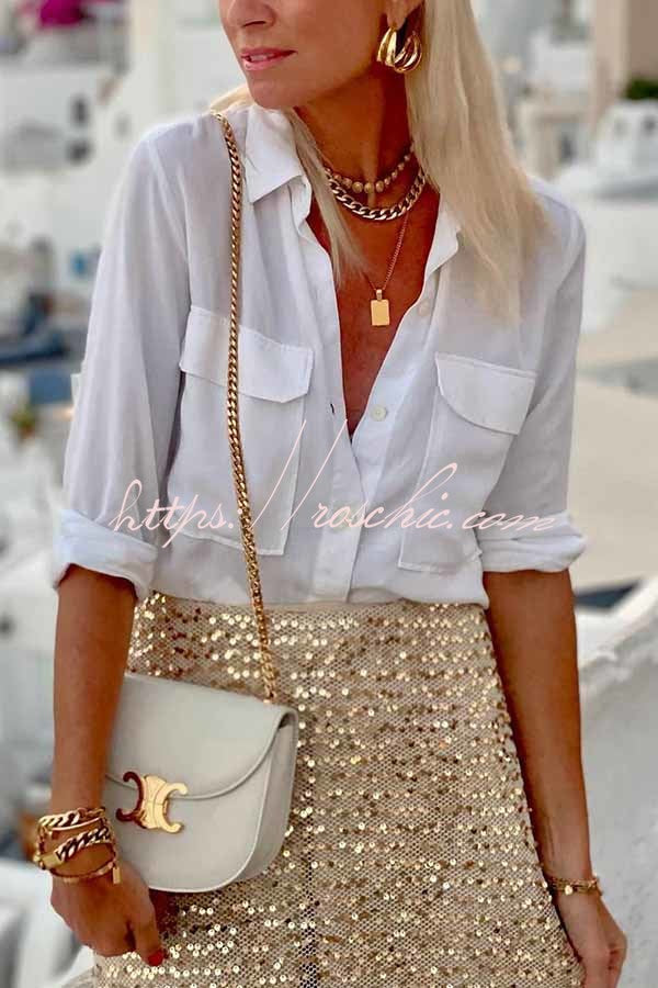 Golden Sequin Maxi Skirt with Elastic Waist – Party Ready