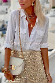 Golden Sequin Maxi Skirt with Elastic Waist – Party Ready