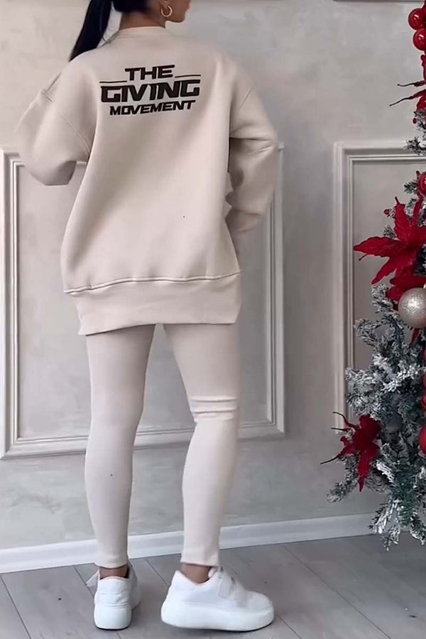 Ensemble sweat-shirt ample décontracté et pantalon à taille élastique pour femmes