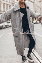 Chunky Knit Oversized Midi Cardigan with Pockets
