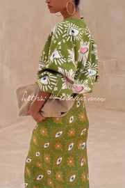 Eye & Heart Pattern Knit Cardigan – Loose Fit Long Sleeve