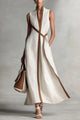Linen Blend V-Neck Sleeveless Maxi Dress – Color Block