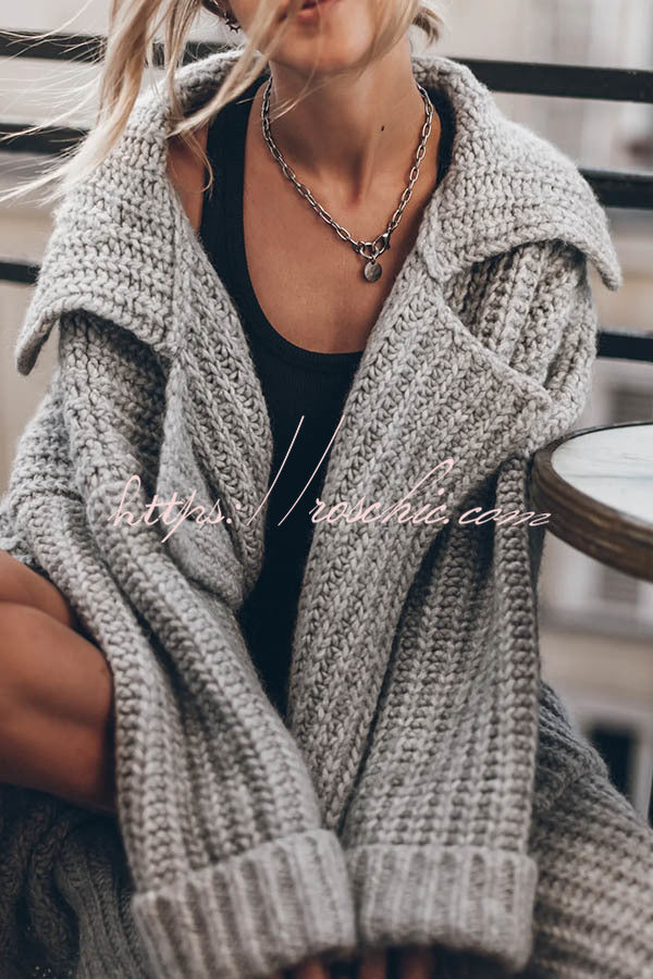 Chunky Knit Oversized Midi Cardigan with Pockets