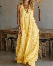 Flowy Boho V-Neck Halter Maxi Dress