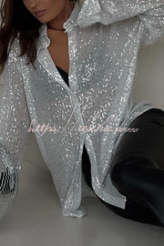 Chemise ample à manches longues et revers à paillettes pour tenue de fête