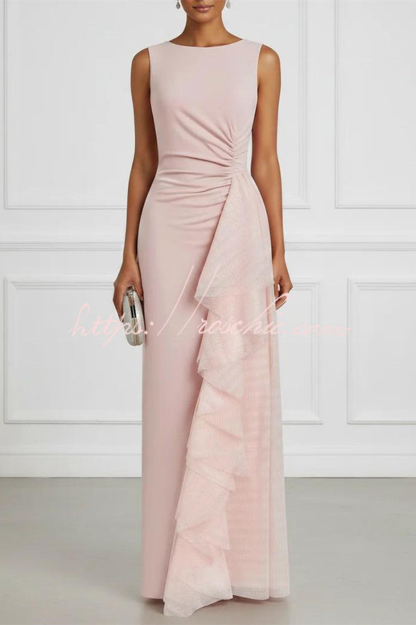 Asymmetric Pleated Strapless Maxi Dress – Loose Fit