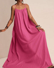 Pleated Slip Maxi Dress – Solid Color Flowy Casual Dress