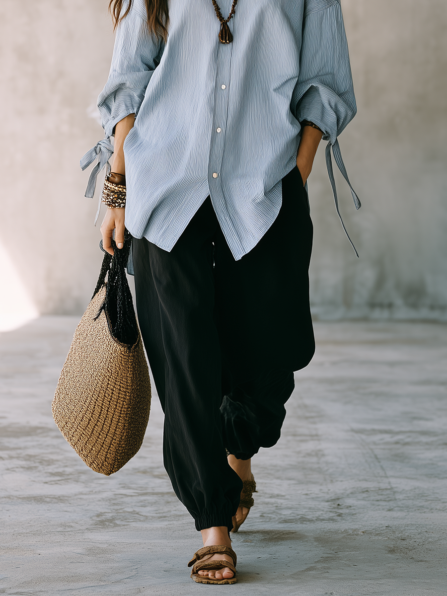 Sky Blue Tie-Sleeve Shirt & Harem Pants Set