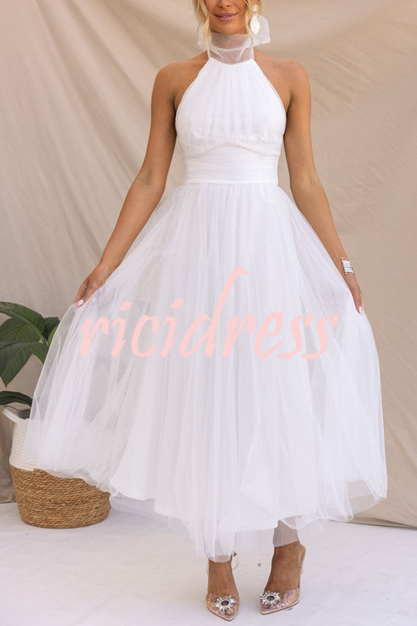 Tulle Halter Maxi Dress with Gathered Detail