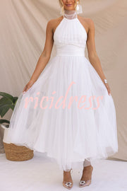 Tulle Halter Maxi Dress with Gathered Detail