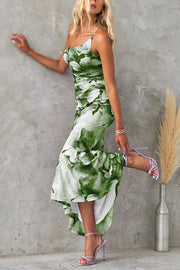 Floral Mesh One Shoulder Ruched Maxi Dress