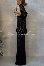 Sequin Wide Leg Pants High Rise Elastic Waist Party