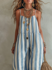 Blue & White Striped Sleeveless Jumpsuit – Vacation Style