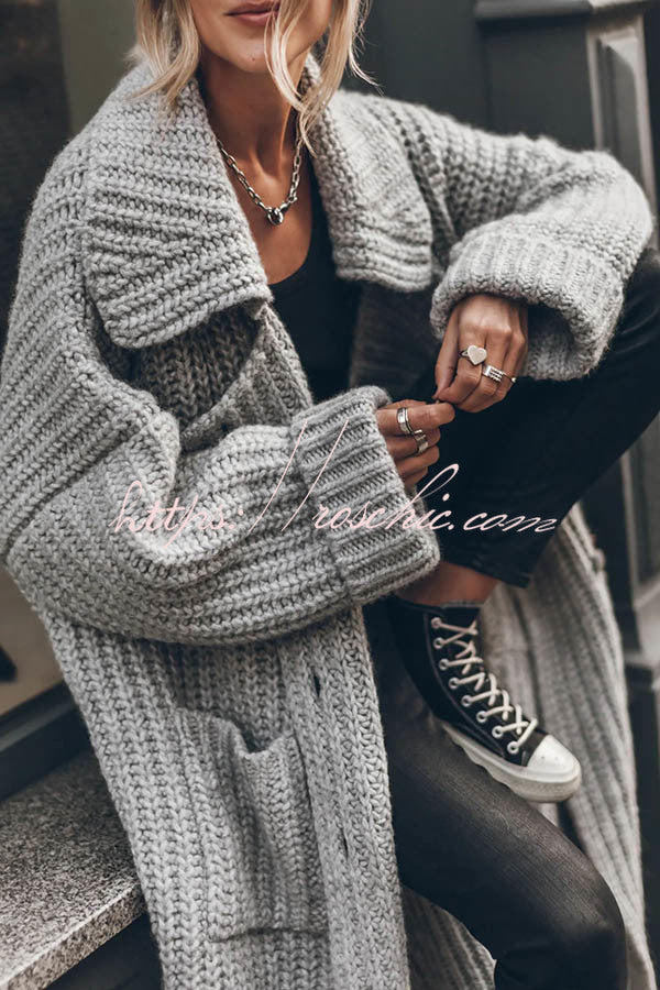 Chunky Knit Oversized Midi Cardigan with Pockets