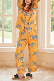 Yellow Zebra Print Long Sleeve Two-Piece Lounge Set
