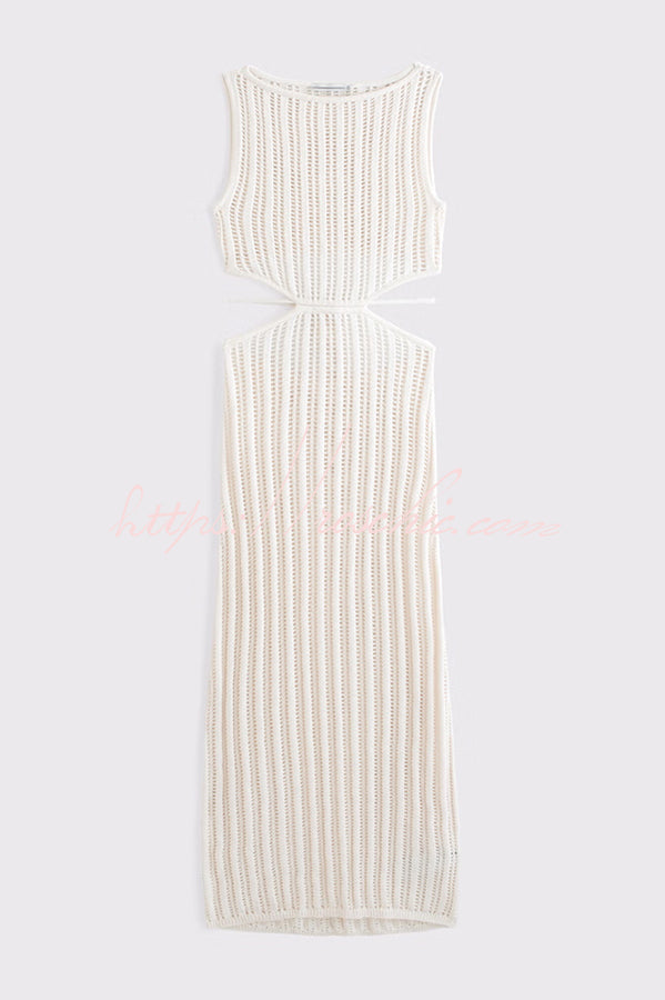 Crochet Knit Cutout Waist Maxi Dress for Beach & Vacation