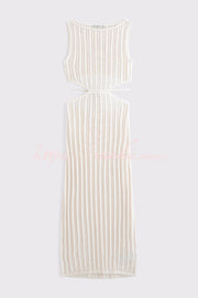 Crochet Knit Cutout Waist Maxi Dress for Beach & Vacation