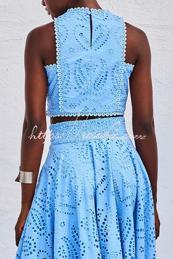 Embroidered Lace Crop Tank Top for Vacation & Party Wear