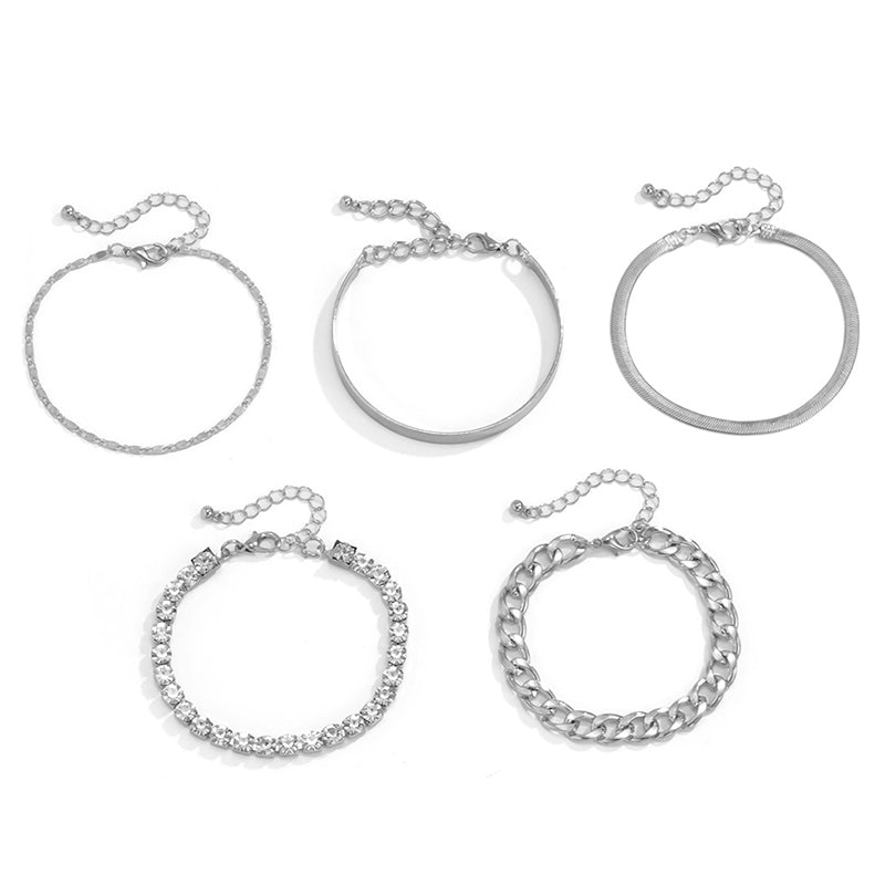 Personalized Rhinestone Geometric Bracelet Set – Gold & Silver