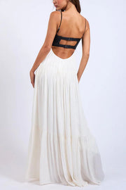 Leather Patchwork Sleeveless Maxi Dress – Vacation Style