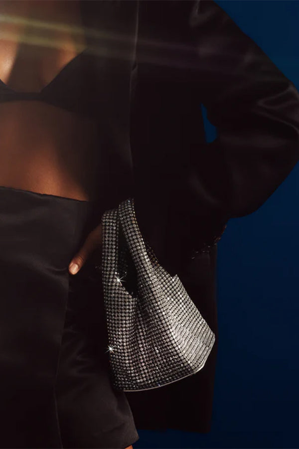 Rhinestone Crystal Bucket Bag with Detachable Chain Strap