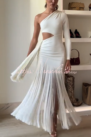 One Shoulder Cutout Maxi Dress with Tassel Trim