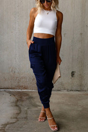 Satin High Waist Joggers with Pockets – Ankle Length