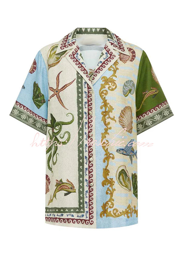 Satin Printed Short Sleeve Shirt & Pants Set