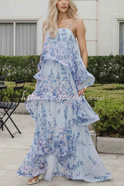 Floral Print Georgette Tiered Maxi Dress – Square Neck