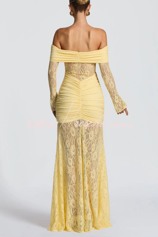Off-Shoulder Lace Maxi Dress – Slim-Fit Long Sleeve