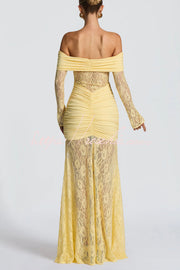 Off-Shoulder Lace Maxi Dress – Slim-Fit Long Sleeve