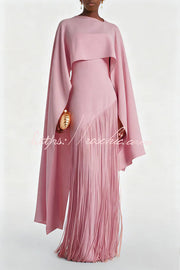 Fringed Hem Maxi Gown with Detachable Shawl Detail