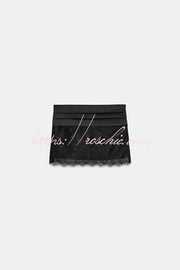 Satin Bow Appliqué Mid Rise Lace Hem Mini Skirt